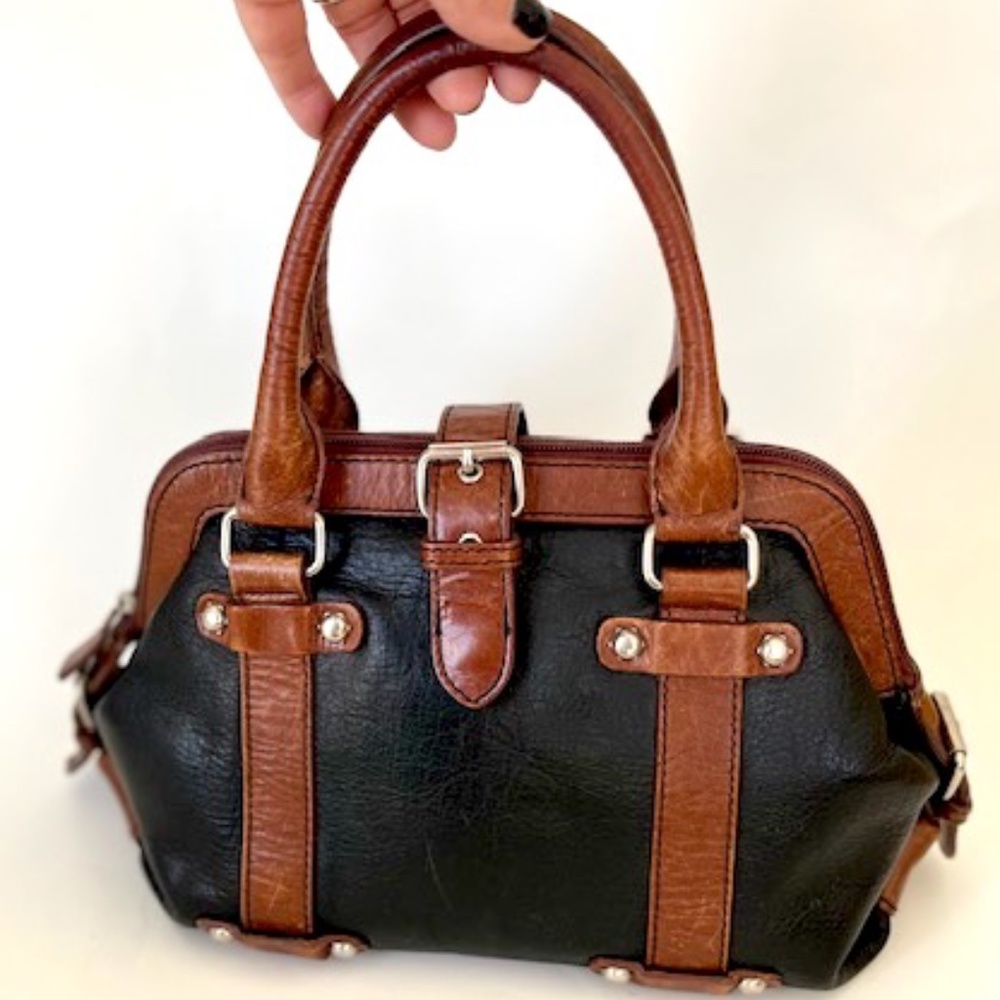 Danier Black & Brown Leather Mini Satchel Bag